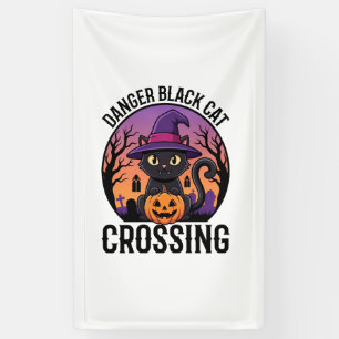 Halloween Danger Black Cat Crossing Banner
