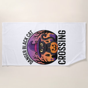 Halloween Danger Black Cat Crossing Beach Towel