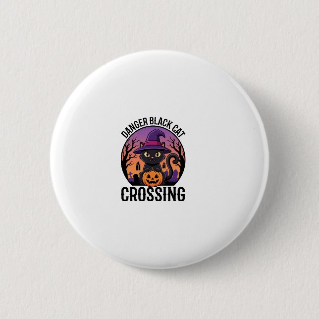 Halloween Danger Black Cat Crossing Button (Front)