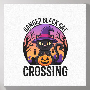 Halloween Danger Black Cat Crossing Canvas Photo Tile