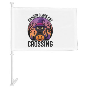 Halloween Danger Black Cat Crossing Car Flag