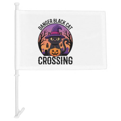 Halloween Danger Black Cat Crossing Car Flag