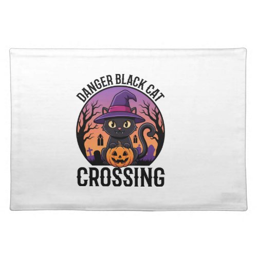 Halloween Danger Black Cat Crossing Cloth Placemat