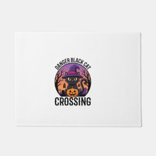 Halloween Danger Black Cat Crossing Doormat