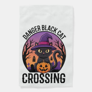 Halloween Danger Black Cat Crossing Garden Flag