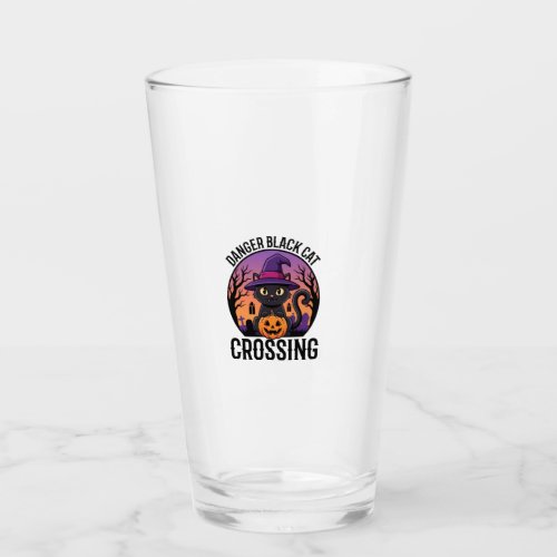 Halloween Danger Black Cat Crossing Glass