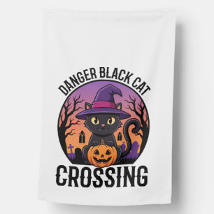 Halloween Danger Black Cat Crossing House Flag