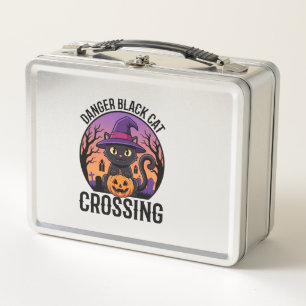 Halloween Danger Black Cat Crossing Metal Lunch Box