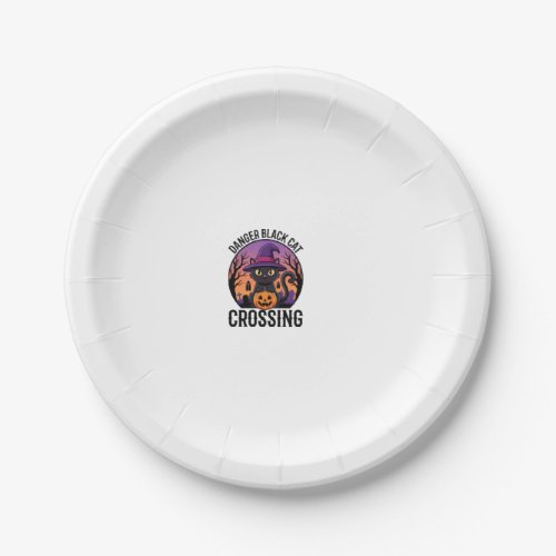 Halloween Danger Black Cat Crossing Paper Plates