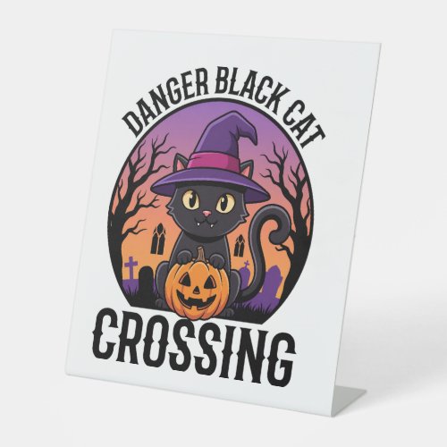 Halloween Danger Black Cat Crossing Pedestal Sign