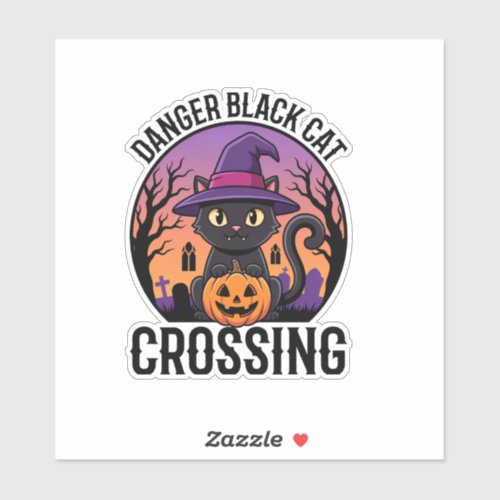 Halloween Danger Black Cat Crossing Sticker