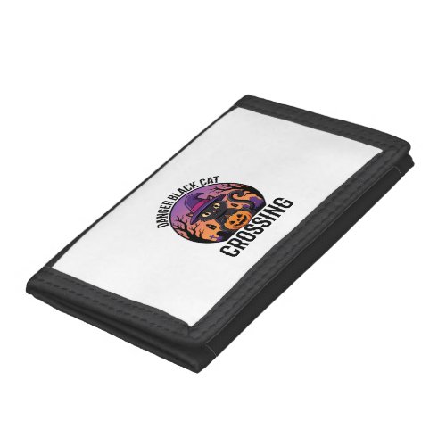 Halloween Danger Black Cat Crossing Trifold Wallet