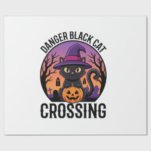 Halloween Danger Black Cat Crossing Wrapping Paper