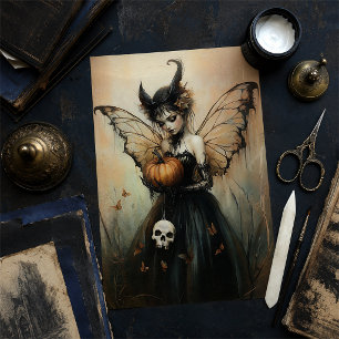 Halloween Dark Fairy with Pumpkin and Skull Tissue Paper