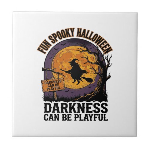 Halloween Darkness Shirt Vintage Witch Moon Design Ceramic Tile