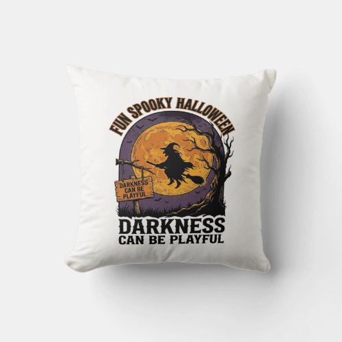 Halloween Darkness Shirt Vintage Witch Moon Design Throw Pillow