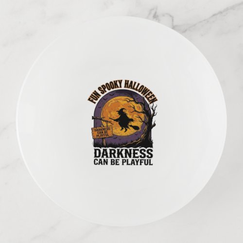 Halloween Darkness Shirt Vintage Witch Moon Design Trinket Tray