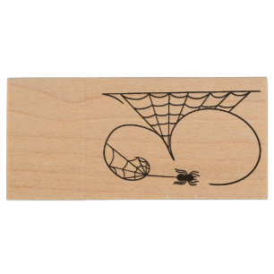 Halloween Day 31 Spider Webs Wood Flash Drive