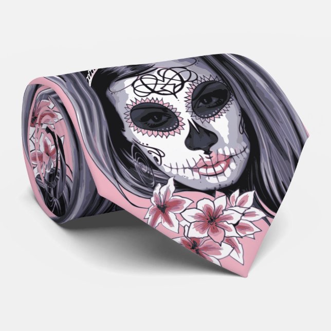 halloween day of dead cinco de mayo skull tie 2 (Rolled)