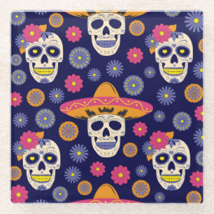 HALLOWEEN DAY OF THE DEAD CANDY SKULLS GLASS COASTER