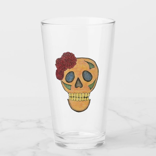 Halloween Day of the Dead Sugar Skull  Glass (Front)