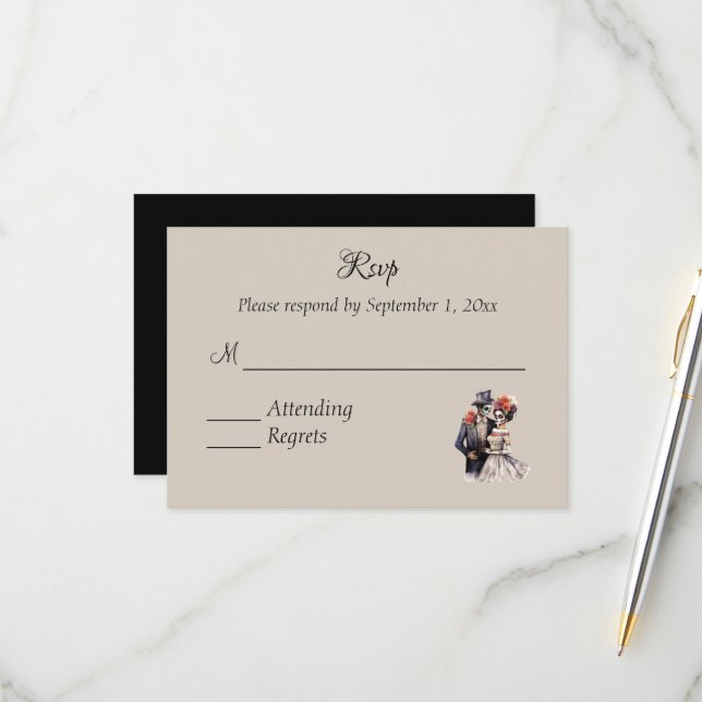 Halloween Day of the Dead Wedding RSVP (Front/Back In Situ)