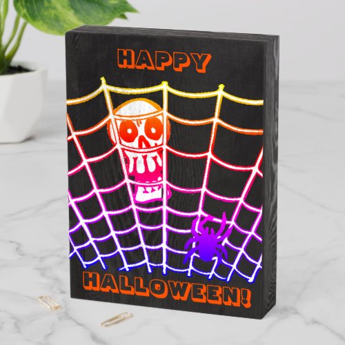 Halloween Day Spider in Web and Skull ZSSP Wooden Box Sign