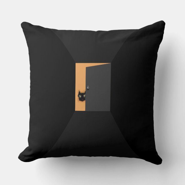 Halloween Decor Black Cat Throw Pillow (Front)