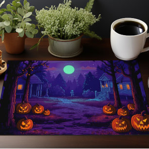Halloween Decor, Haunted Town Cloth Placemat