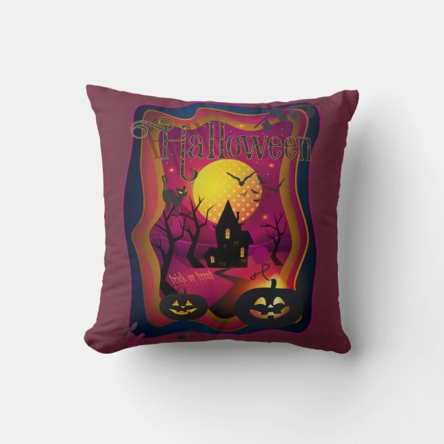 Halloween Decoration Treat or Trick Monster Throw Pillow (Front)
