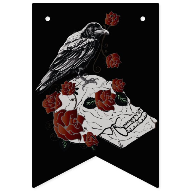 Halloween Decorations Raven, Roses & Skull Bunting Flags (Fifteenth Flag)