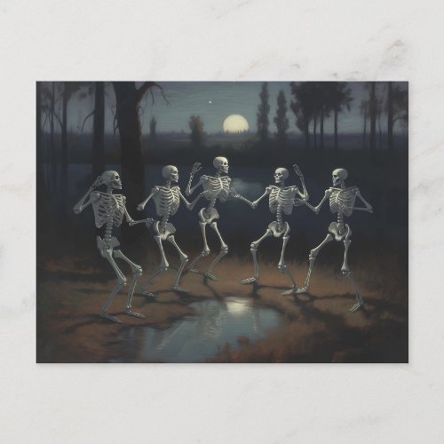 Halloween Decoupage Dancing Skeletons  Postcard