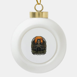 Halloween Demon Nun Crown Wings Orange Moon_1 Ceramic Ball Christmas Ornament