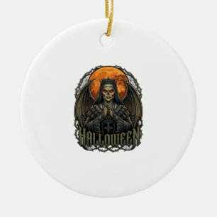 Halloween Demon Nun Crown Wings Orange Moon_1 Ceramic Ornament