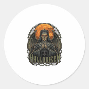 Halloween Demon Nun Crown Wings Orange Moon_1 Classic Round Sticker