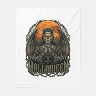 Halloween Demon Nun Crown Wings Orange Moon_1 Fleece Blanket