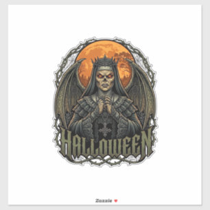 Halloween Demon Nun Crown Wings Orange Moon_1 Sticker