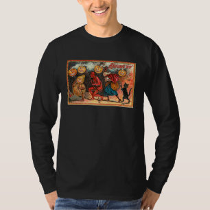 Halloween Demon Witch Black Cat Parade Vintage Art T-Shirt