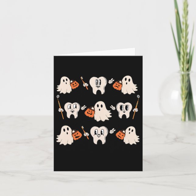 Halloween Dentist Dental Hygienist Teeth Ghost Pum Card (Front)
