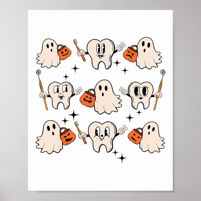 Halloween Dentist Dental Hygienist Teeth Ghost Pum Poster (Front)