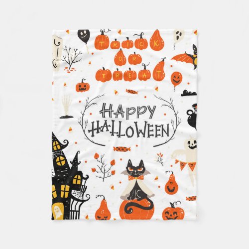 Halloween design elements Halloween cliparts with Fleece Blanket