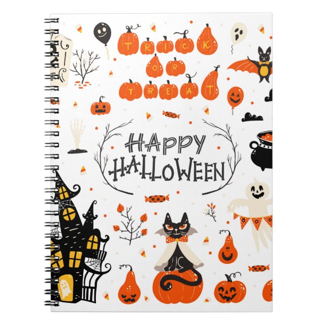 Halloween design elements. Halloween cliparts with Notebook (Front)