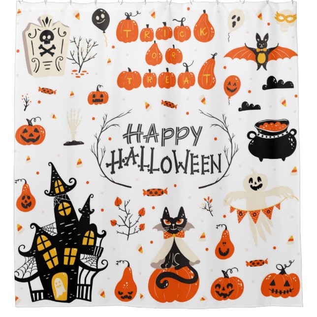 Halloween design elements. Halloween cliparts with Shower Curtain (Front)