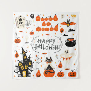 Halloween design elements. Halloween cliparts with Tapestry