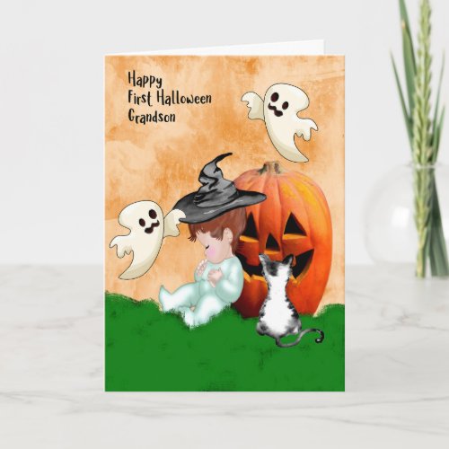 Halloween Design for Grandson with Pumpkin Card