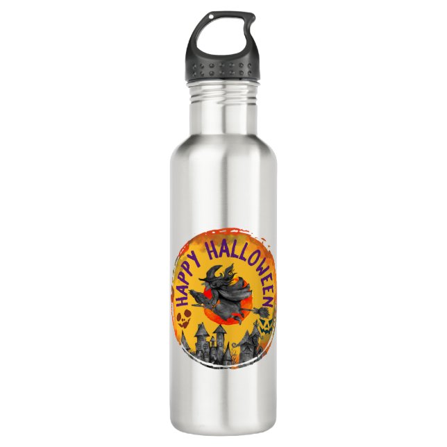 Halloween Design Happy Halloween Witch Stainless Steel Water Bottle (Front)