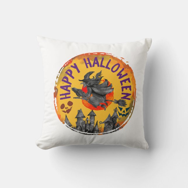 Halloween Design Happy Halloween Witch Throw Pillow (Front)