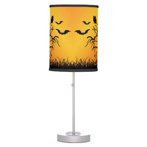 Halloween Design with Bats Tree and Pumpkins Table Lamp