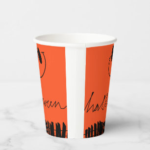 Halloween designs on orange paper cups