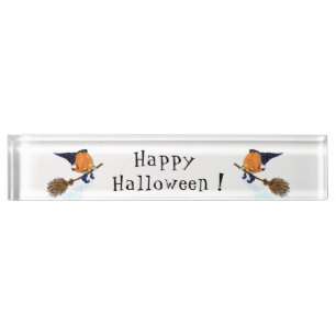 Halloween Desk Name Plate Witch Pumpkin Flying